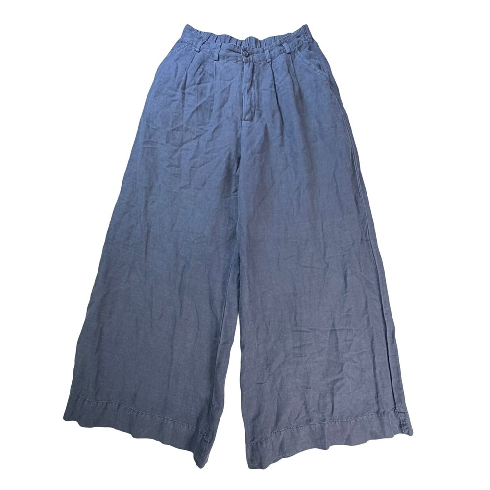 YFB Young Fabulous Broke Pants Womens Small Navy Blue Linen Blend Wide Leg Pleat